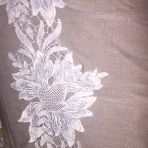 Beige Lace bottom dress shirt
